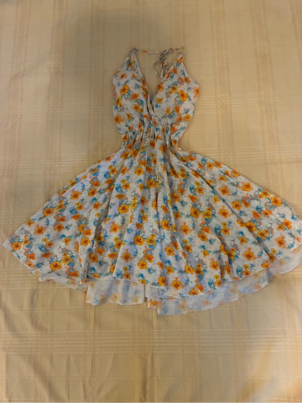 Bianca Floral Halter Sundress in White and Orange Size S